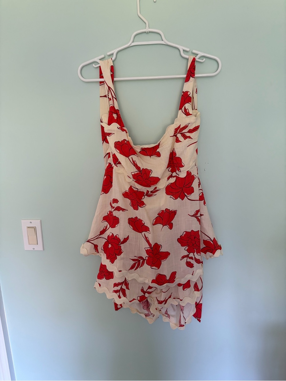 Luxxel Red Floral Cream Romper
